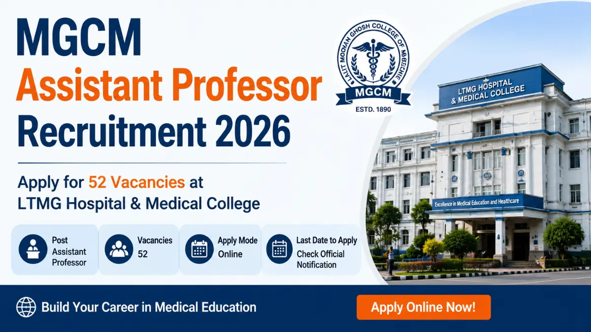 MGCM Assistant Professor Recruitment 2026 notification for 52 Assistant Professor vacancies at LTMG Hospital and Medical College.