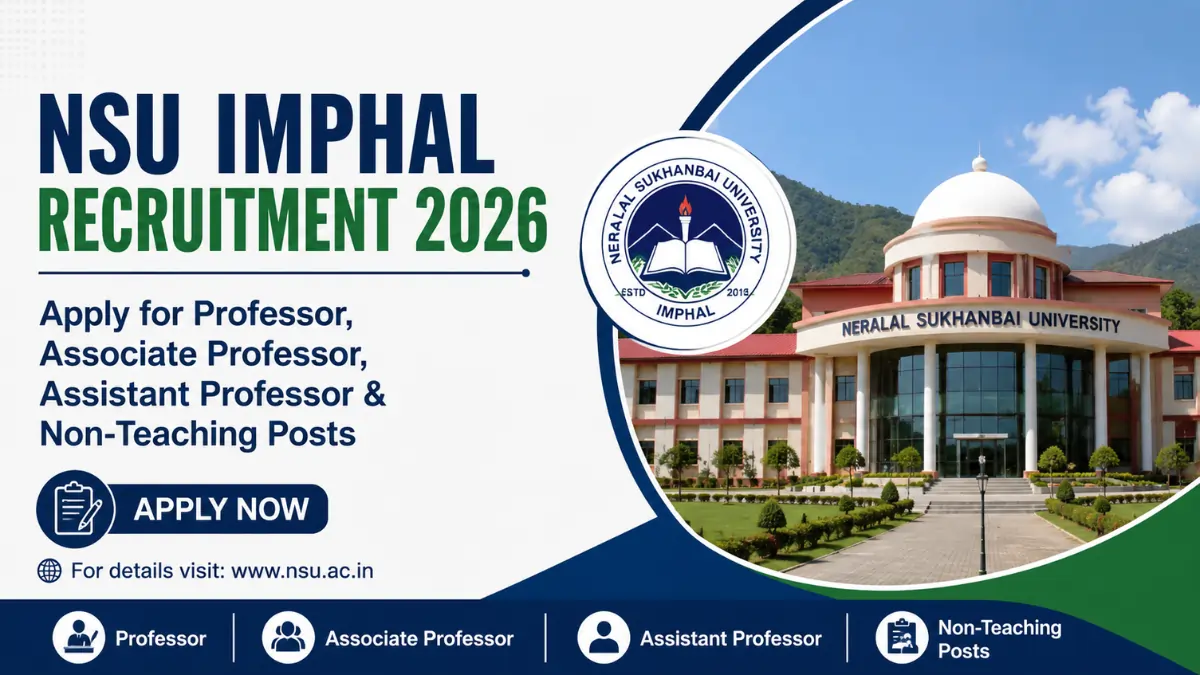 NSU Imphal Recruitment 2026 notification for Professor, Associate Professor, Assistant Professor and Non-Teaching posts with online application details.