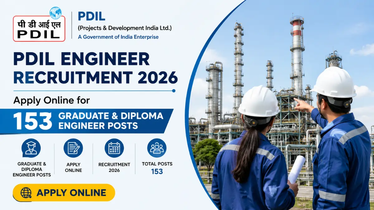 PDIL Engineer Recruitment 2026 notification for 153 Graduate Engineer and Diploma Engineer posts with online application details.