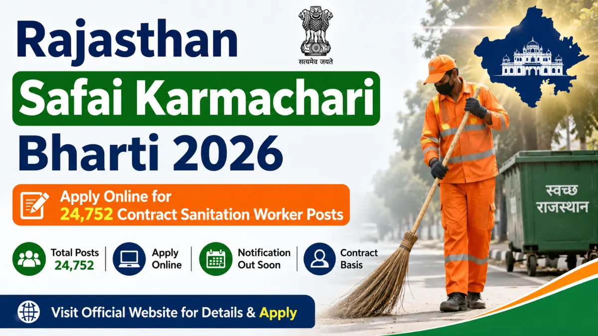 Rajasthan Safai Karmachari Bharti 2026 notification for 24,752 Contract Sanitation Worker (Safai Karmachari) posts. Apply online for Rajasthan sanitation worker recruitment.