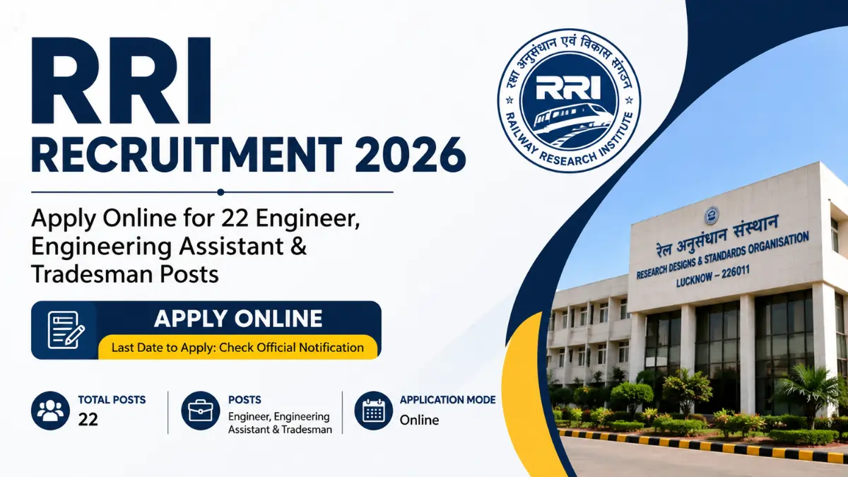 RRI Recruitment 2026 notification inviting online applications for 22 Engineer, Engineering Assistant, and Tradesman posts.