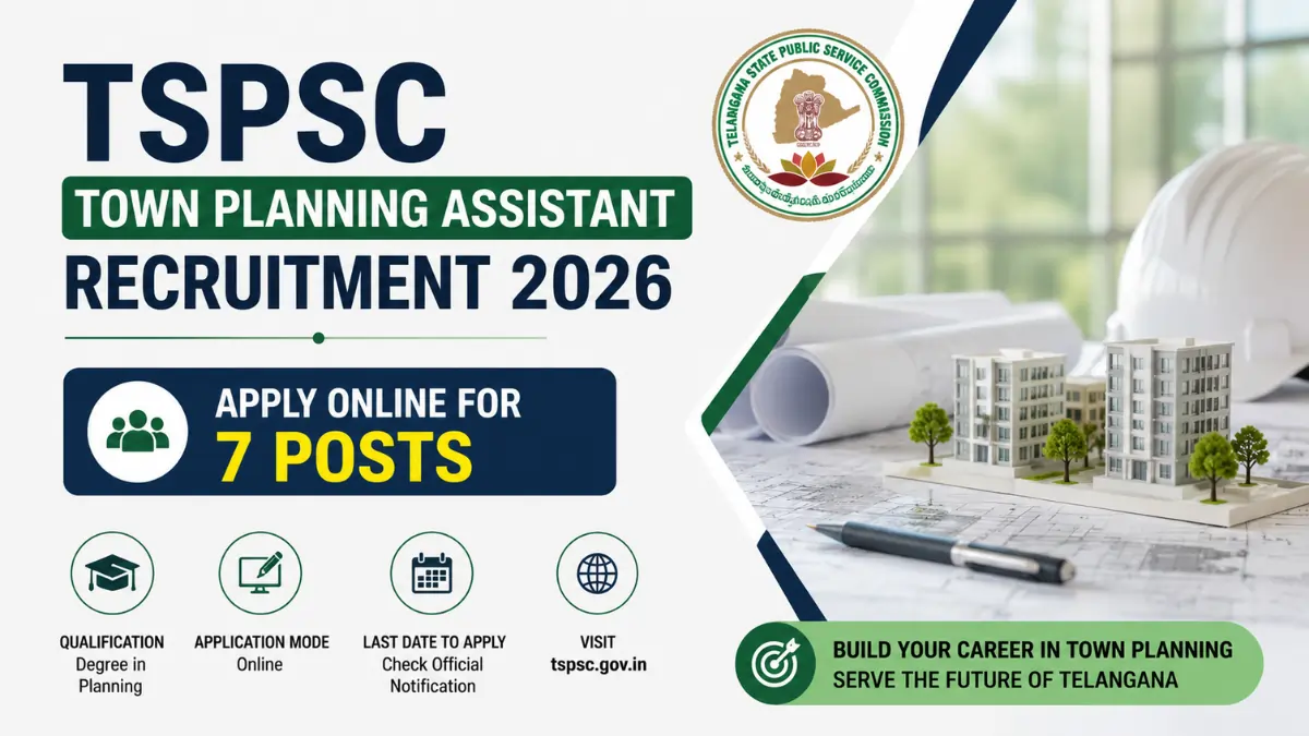 TSPSC Town Planning Assistant Recruitment 2026 notification inviting online applications for 7 Town Planning Assistant posts in Telangana.