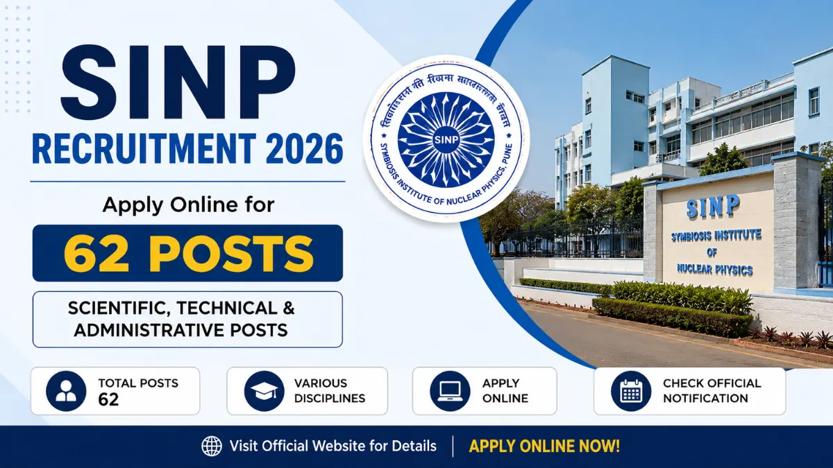 SINP Recruitment 2026 notification for 62 Scientific, Technical and Administrative posts with apply online details.