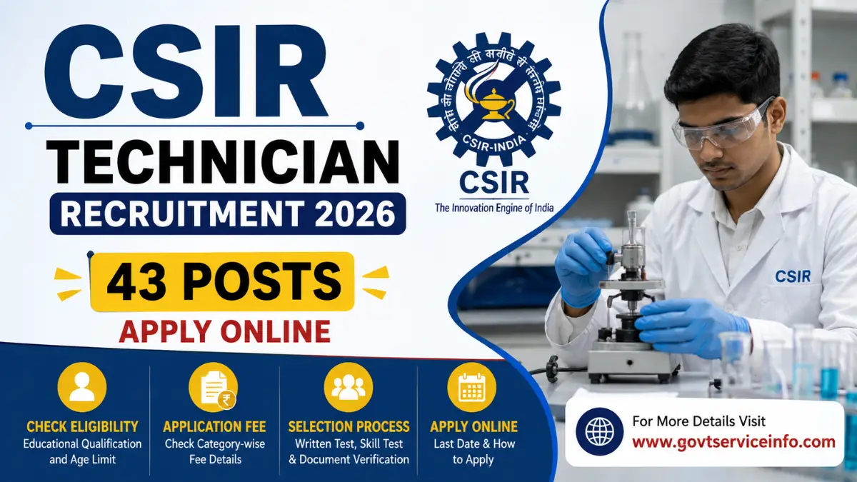 CSIR Technician Recruitment 2026 for 43 posts – Apply Online, Eligibility, Fee and Selection Process