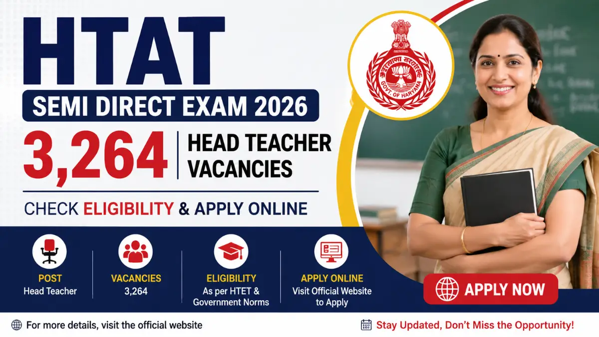 HTAT Semi Direct Exam 2026 notification for 3,264 Head Teacher vacancies with eligibility details and online application information.