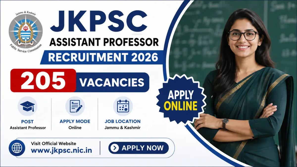 JKPSC Assistant Professor Recruitment 2026 notification for 205 vacancies with online application details.
