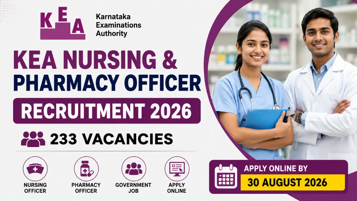 KEA Nursing & Pharmacy Officer Recruitment 2026 banner showing 233 vacancies with online application deadline of 30 August 2026.