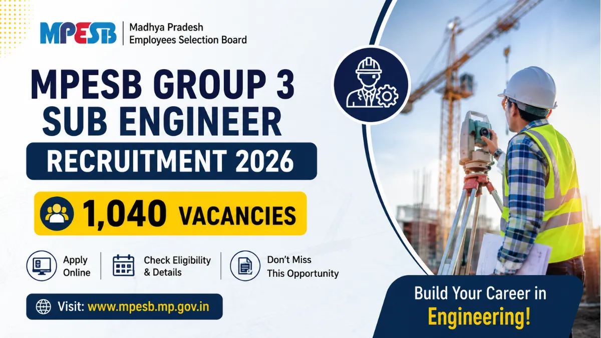 MPESB Group 3 Sub Engineer Recruitment 2026 with 1,040 vacancies and online application details