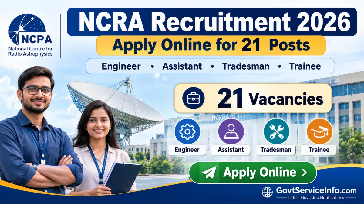 NCRA Recruitment 2026 notification inviting online applications for 21 Engineer, Assistant, Tradesman and Trainee posts
