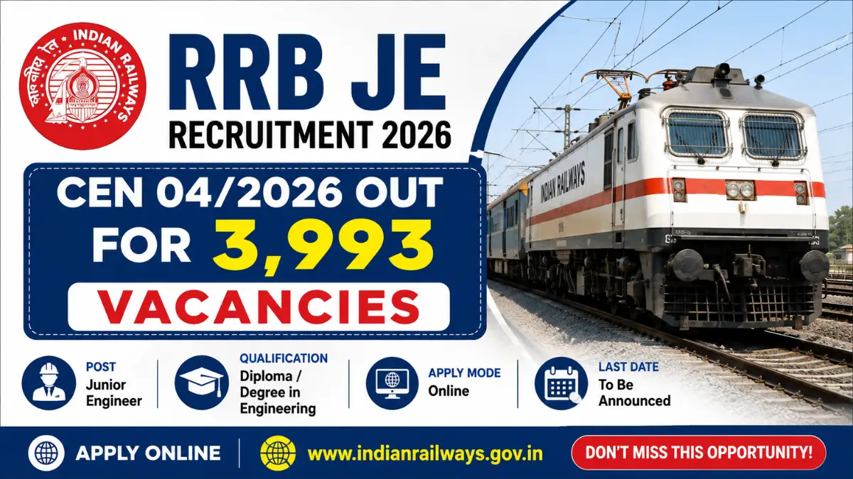 RRB JE Recruitment 2026 CEN 04/2026 with 3,993 Junior Engineer vacancies