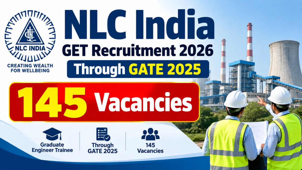 NLC India GET Recruitment 2026 poster announcing 145 vacancies through GATE 2025
