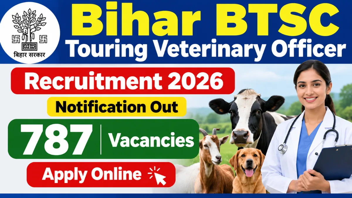 BTSC Touring Veterinary Officer Recruitment 2026 banner announcing 787 vacancies, apply online