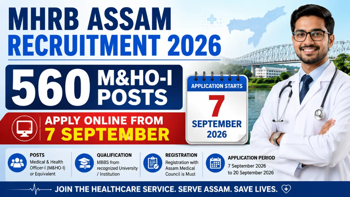 MHRB Assam Medical Officer Recruitment 2026 for 560 M&HO-I posts, apply online from 7 September