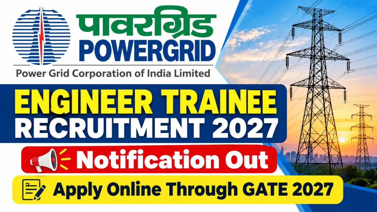 POWERGRID Engineer Trainee Recruitment 2027 notification banner with transmission towers