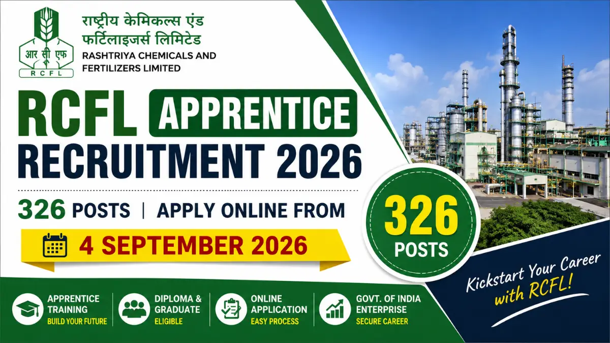 RCFL Apprentice Recruitment 2026 – 326 Posts, Apply Online from 4 September 2026