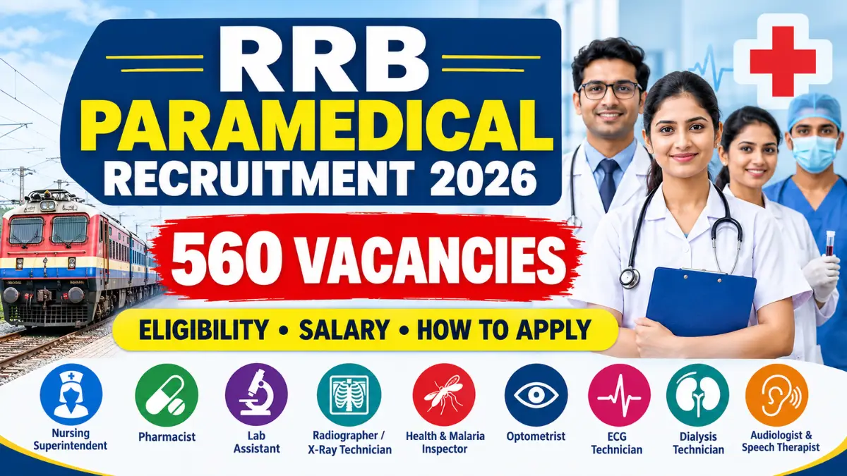 RRB Paramedical Recruitment 2026 – 560 Vacancies, Eligibility, Salary and Apply Online