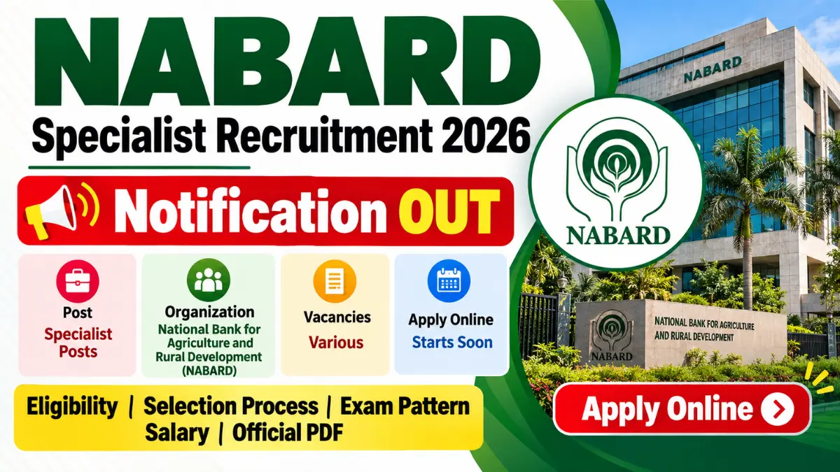NABARD Specialist Recruitment 2026 notification banner with the NABARD logo and headquarters building