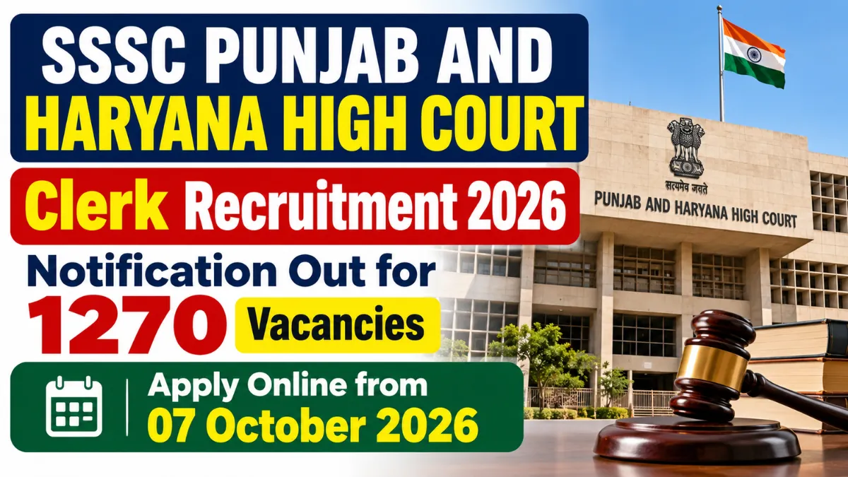 Punjab and Haryana High Court Clerk Recruitment 2026 banner with court building and gavel showing 1270 vacancies